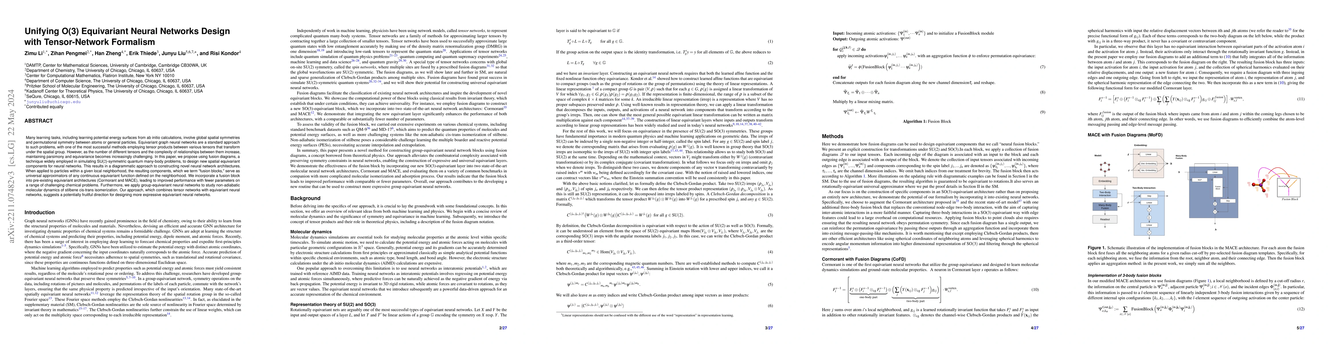 Thumbnail for Unifying O(3) Equivariant Neural Networks Design with Tensor-Network
  Formalism