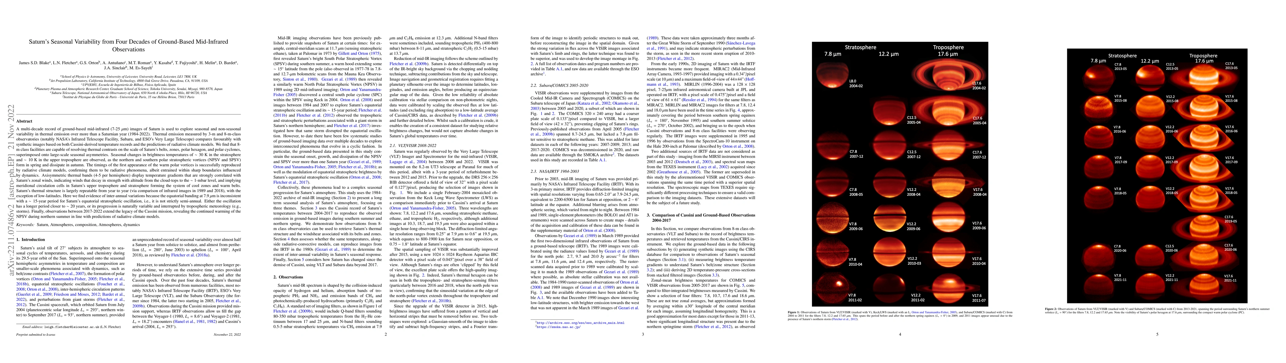 Thumbnail for Saturn's Seasonal Variability from Four Decades of Ground-Based
  Mid-Infrared Observations
