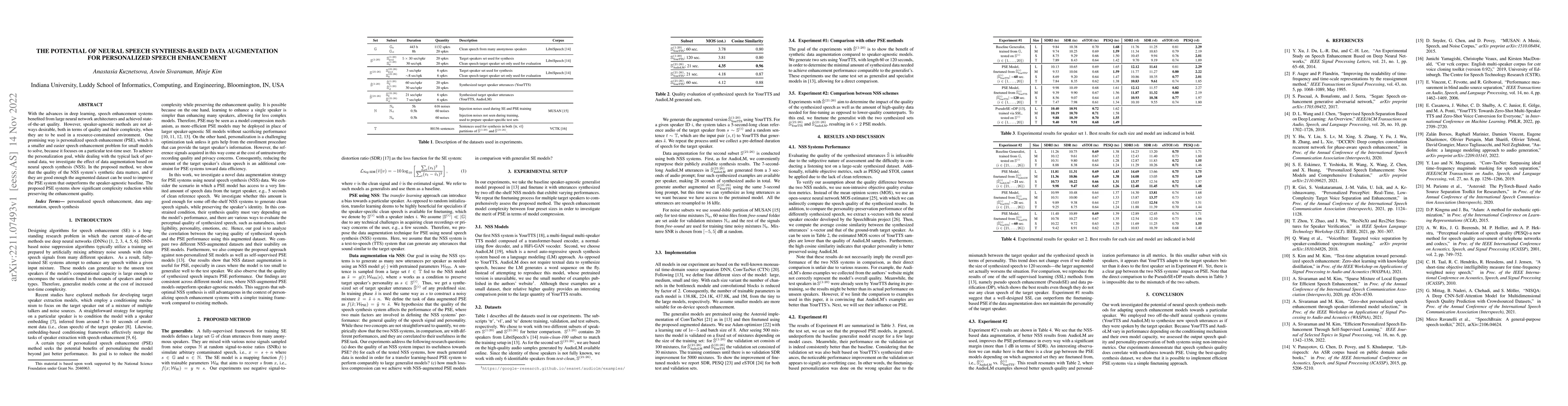 Thumbnail for The Potential of Neural Speech Synthesis-based Data Augmentation for
  Personalized Speech Enhancement