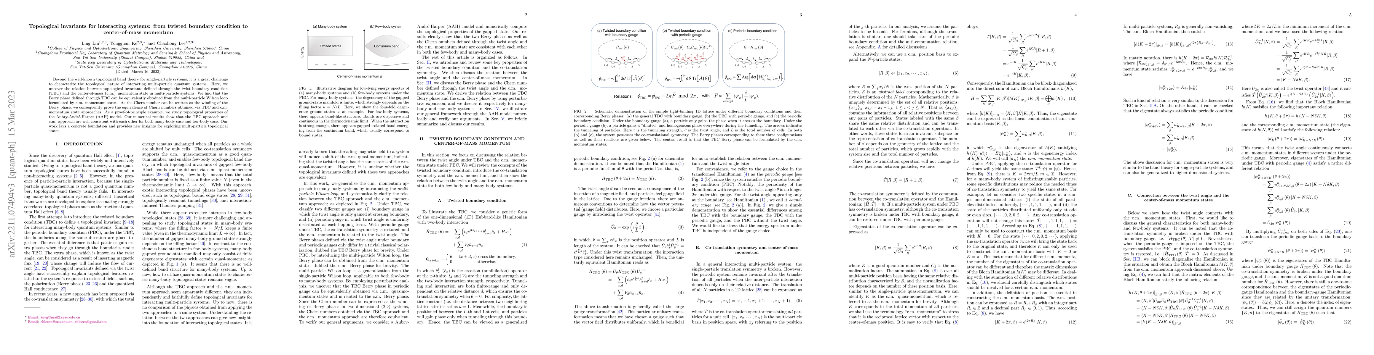 Thumbnail for Topological invariants for interacting systems: from twisted boundary
  condition to center-of-mass momentum