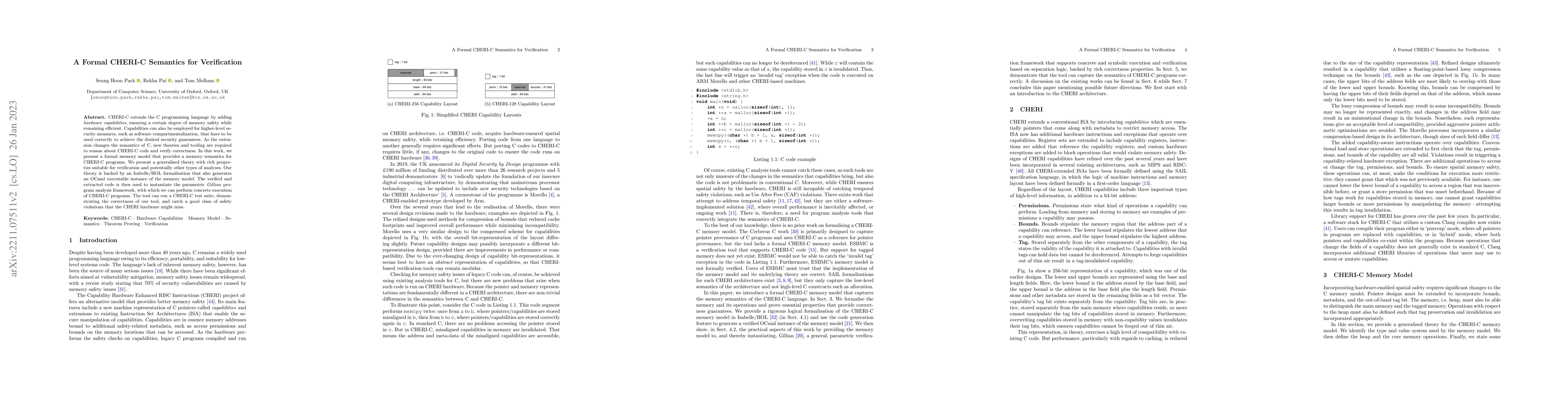 Thumbnail for A Formal CHERI-C Semantics for Verification