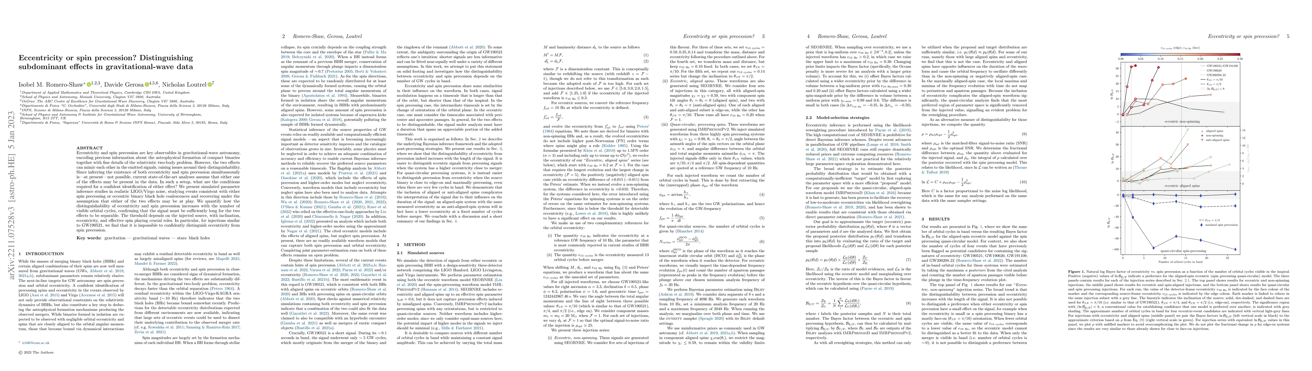 Thumbnail for Eccentricity or spin precession? Distinguishing subdominant effects in
  gravitational-wave data