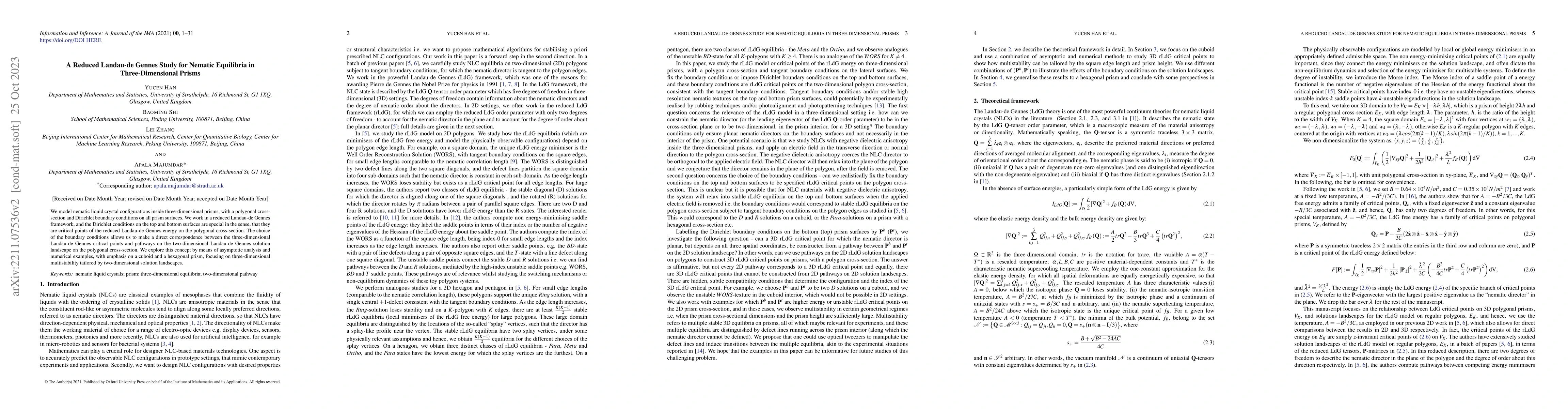 Thumbnail for A Reduced Landau-de Gennes Study for Nematic Equilibria in
  Three-Dimensional Prisms