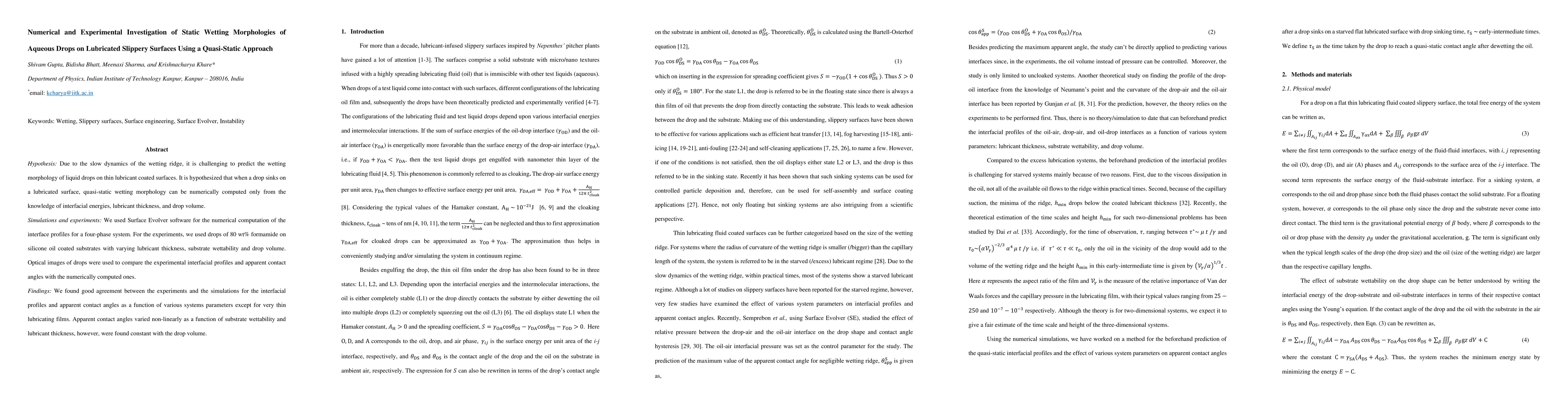 Thumbnail for Numerical and Experimental Investigation of Static Wetting Morphologies
  of Aqueous Drops on Lubricated Slippery Surfaces Using a Quasi-Static
  Approach