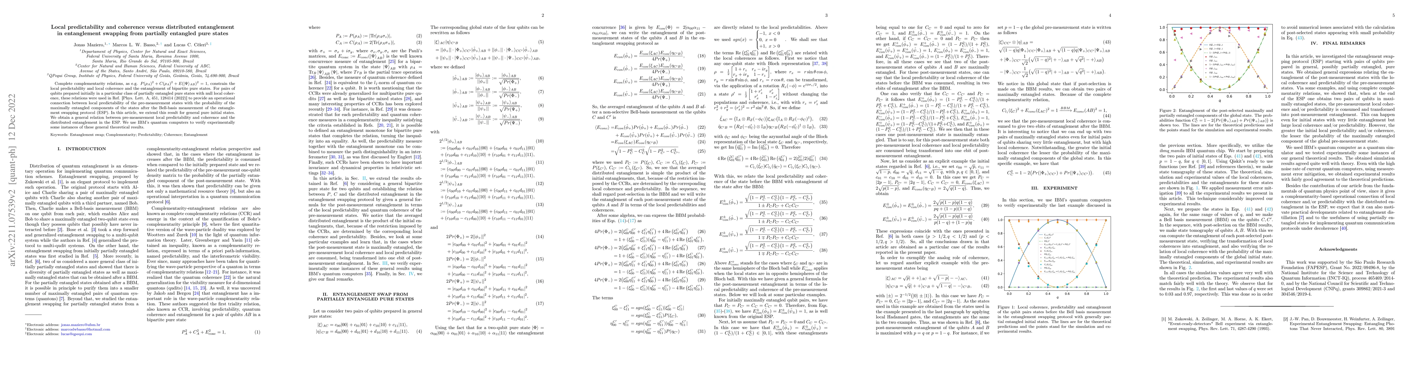 Thumbnail for Local predictability and coherence versus distributed entanglement in
  entanglement swapping from partially entangled pure states