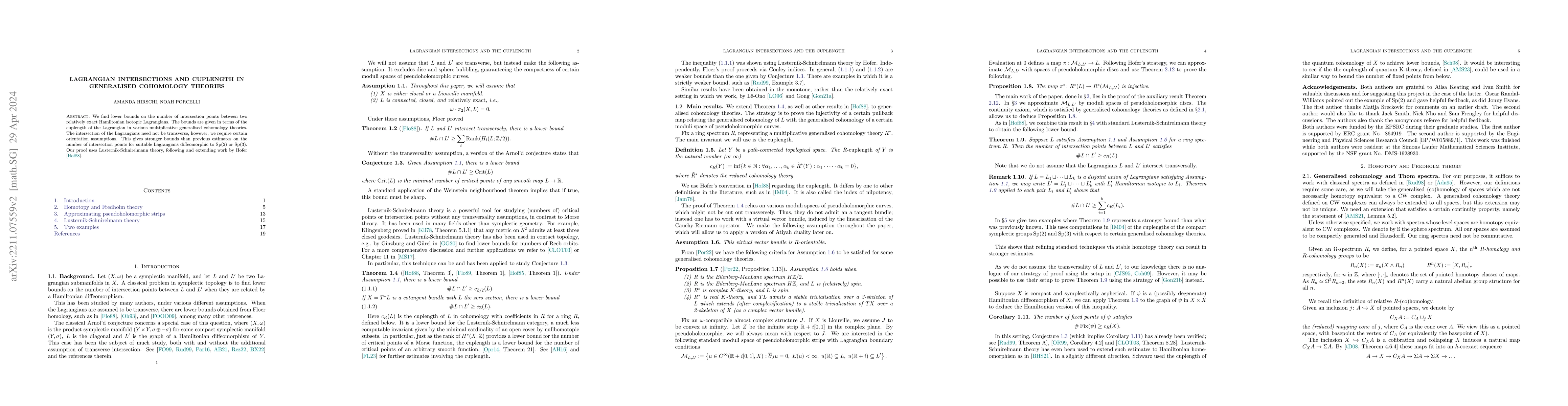 Thumbnail for Lagrangian intersections and cuplength in generalised cohomology
  theories