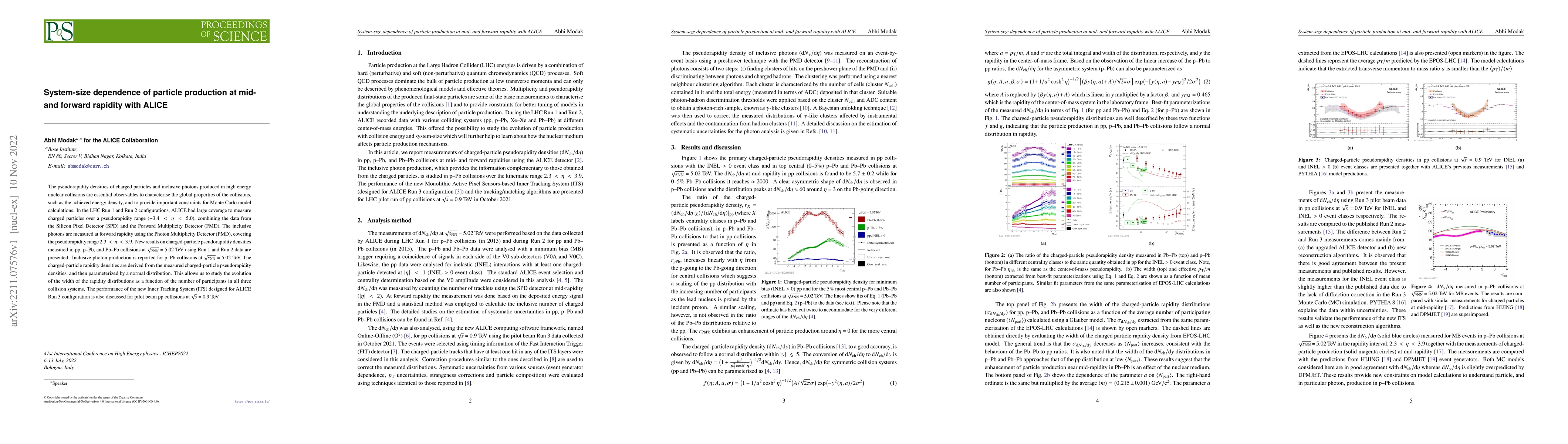 Thumbnail for System-size dependence of particle production at mid- and forward
  rapidity with ALICE