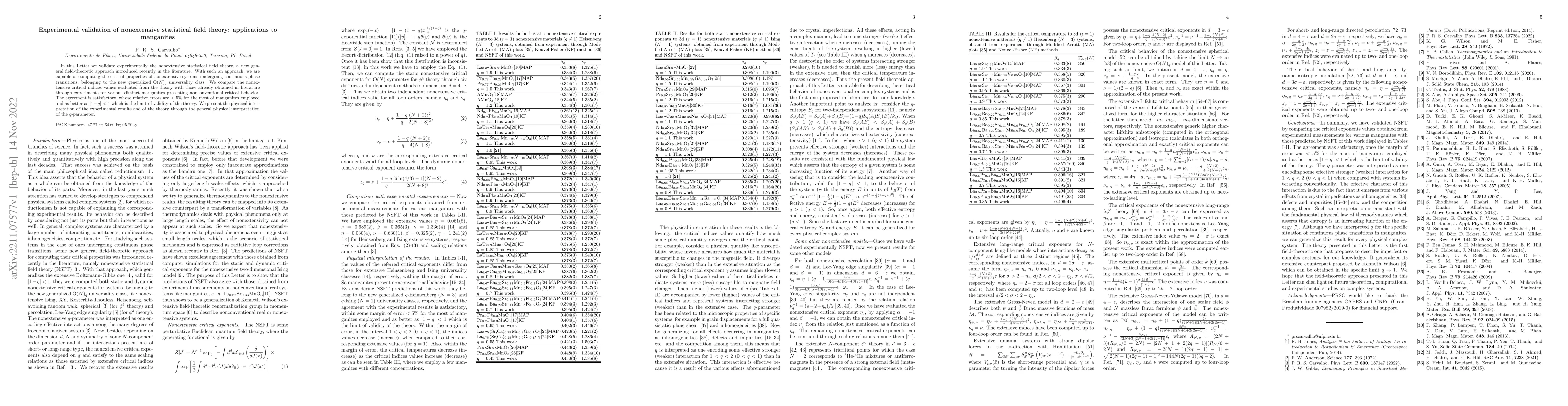 Thumbnail for Experimental validation of nonextensive statistical field theory:
  applications to manganites