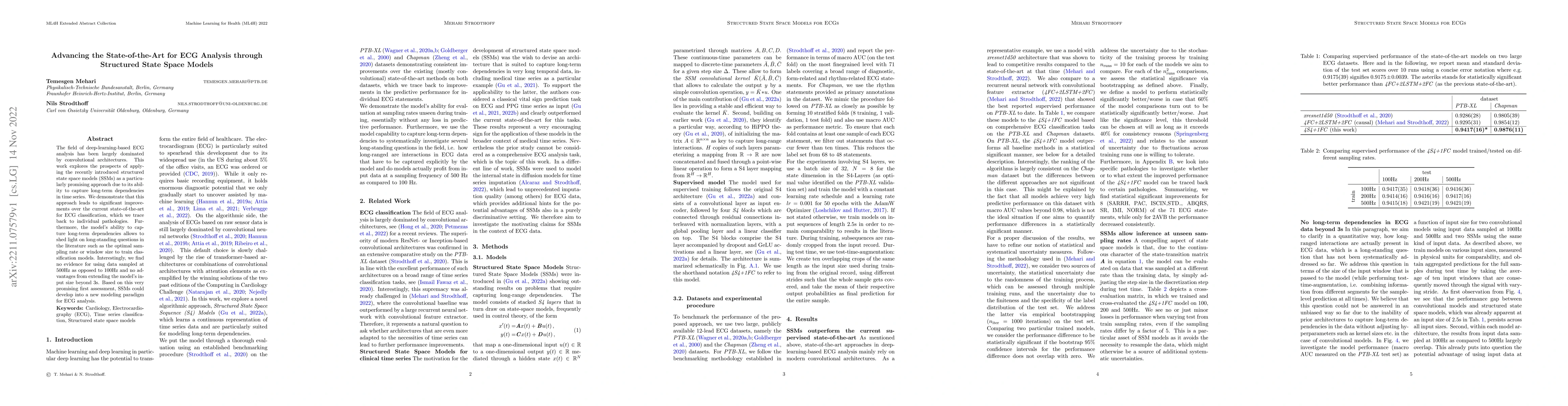 Thumbnail for Advancing the State-of-the-Art for ECG Analysis through Structured State
  Space Models