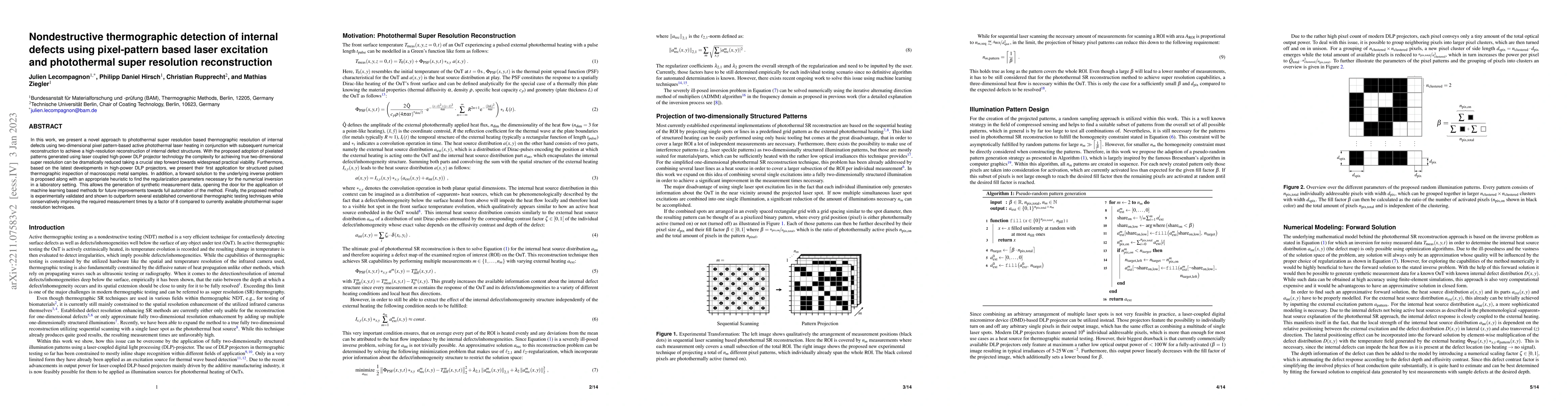 Thumbnail for Nondestructive thermographic detection of internal defects using
  pixel-pattern based laser excitation and photothermal super resolution
  reconstruction