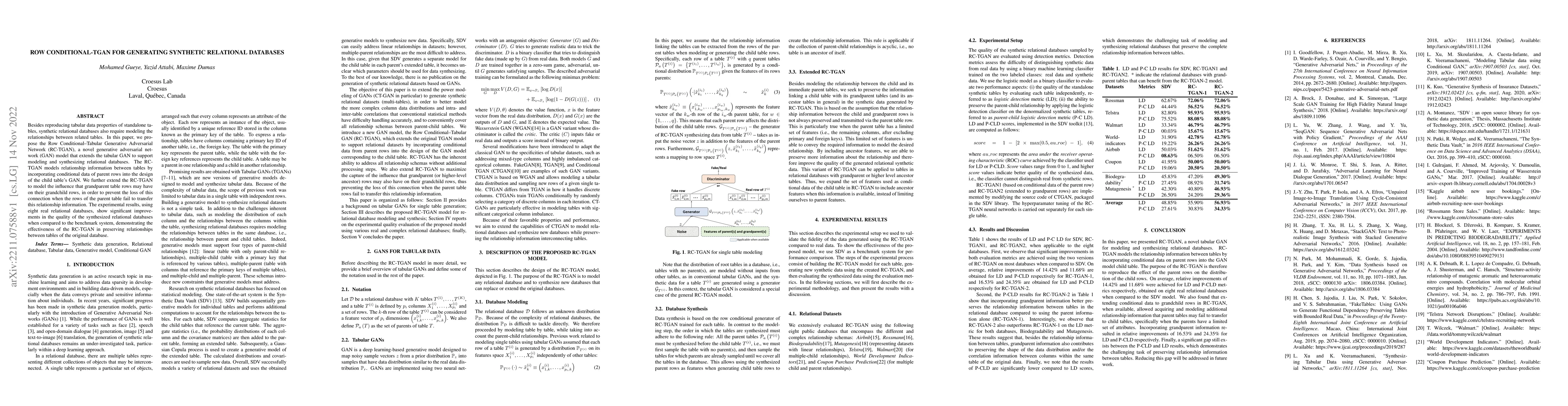 Thumbnail for Row Conditional-TGAN for generating synthetic relational databases