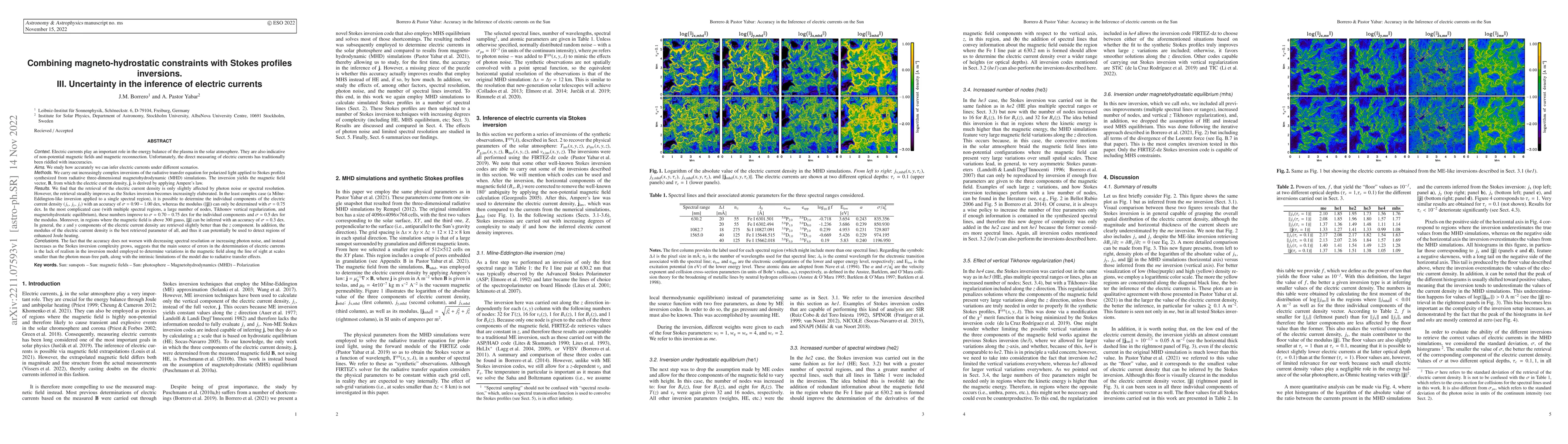 Thumbnail for Combining magneto-hydrostatic constraints with Stokes profiles
  inversions. III. Uncertainty in the inference of electric currents