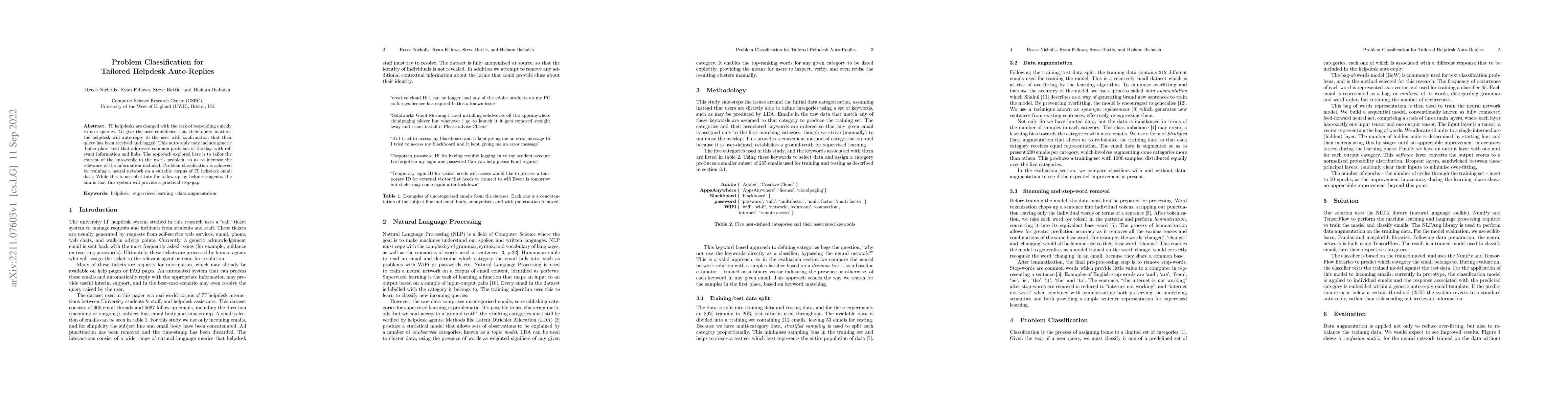 Thumbnail for Problem Classification for Tailored Helpdesk Auto-Replies