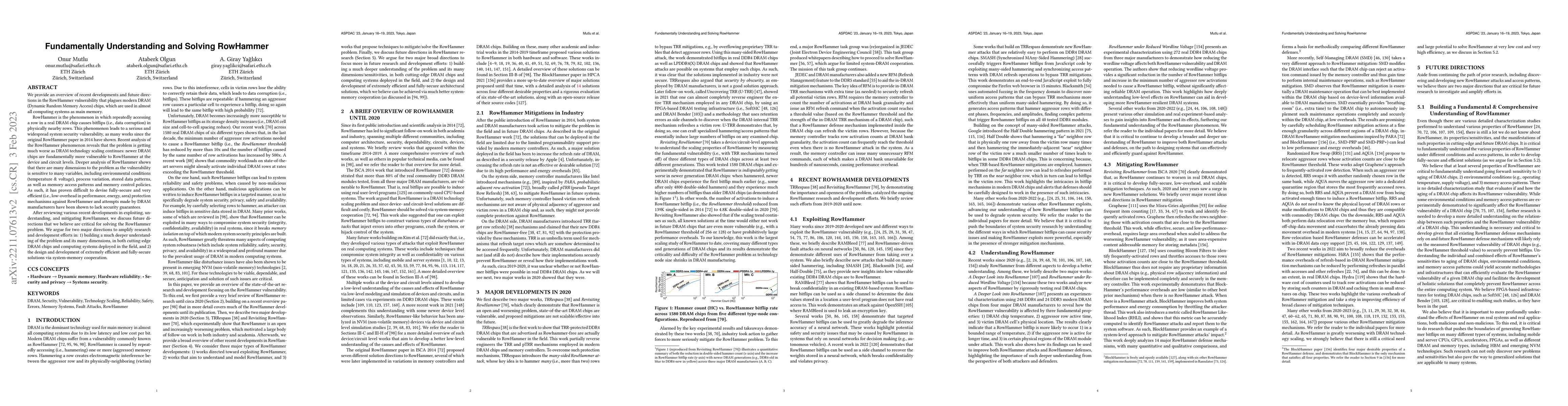 Thumbnail for Fundamentally Understanding and Solving RowHammer
