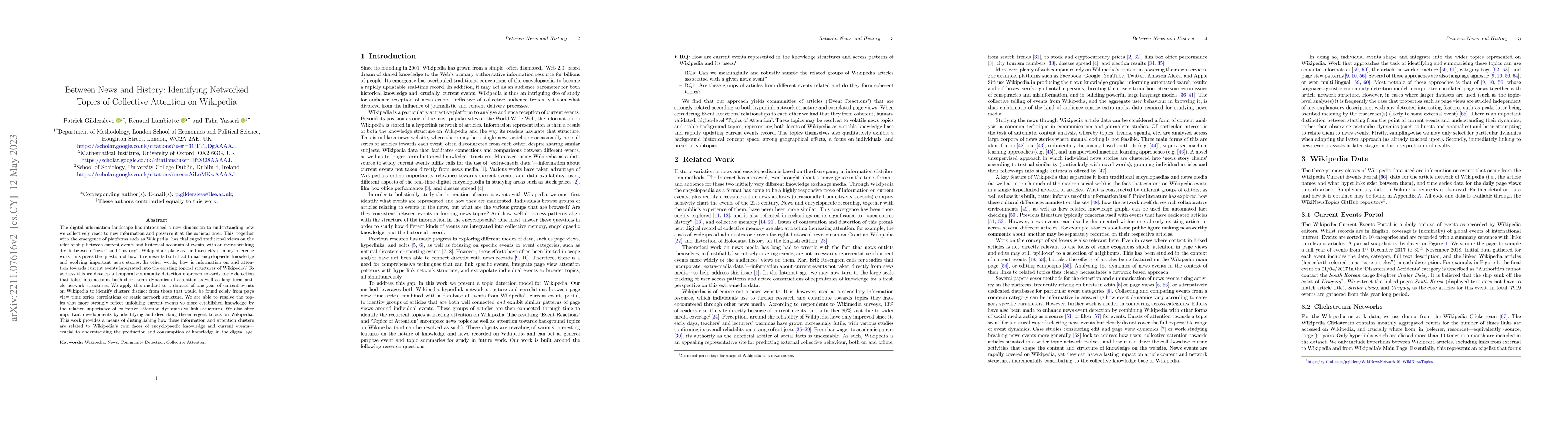 Thumbnail for Between News and History: Identifying Networked Topics of Collective
  Attention on Wikipedia