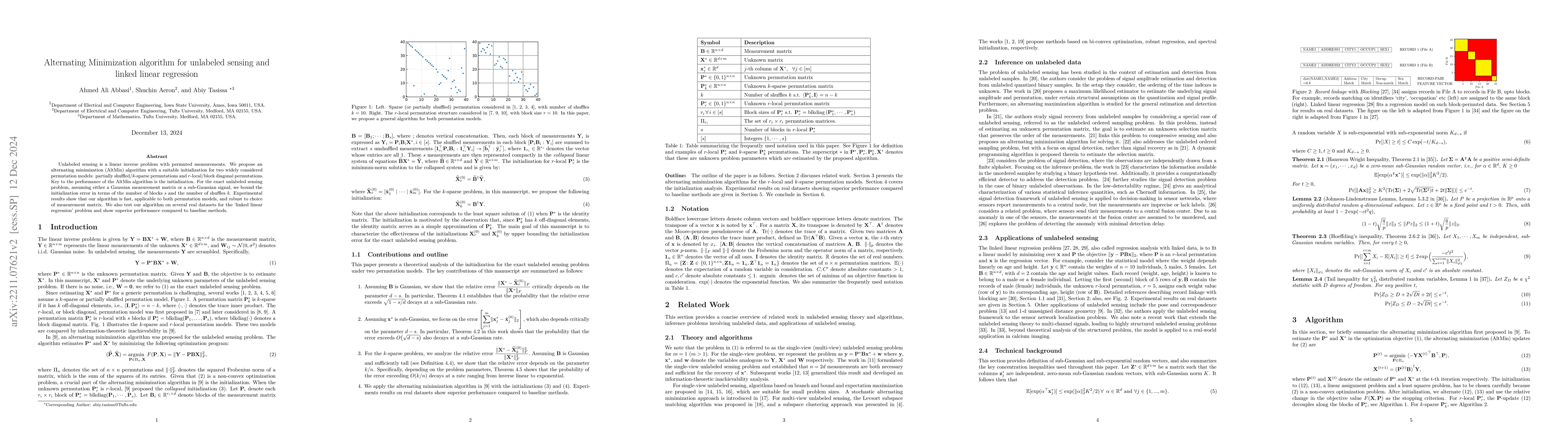 Thumbnail for Alternating minimization algorithm with initialization analysis for
  r-local and k-sparse unlabeled sensing