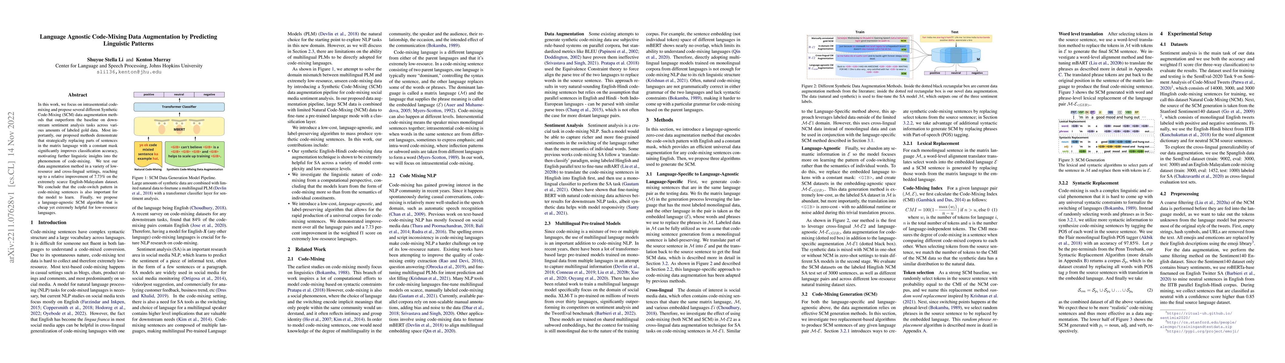 Thumbnail for Language Agnostic Code-Mixing Data Augmentation by Predicting Linguistic
  Patterns