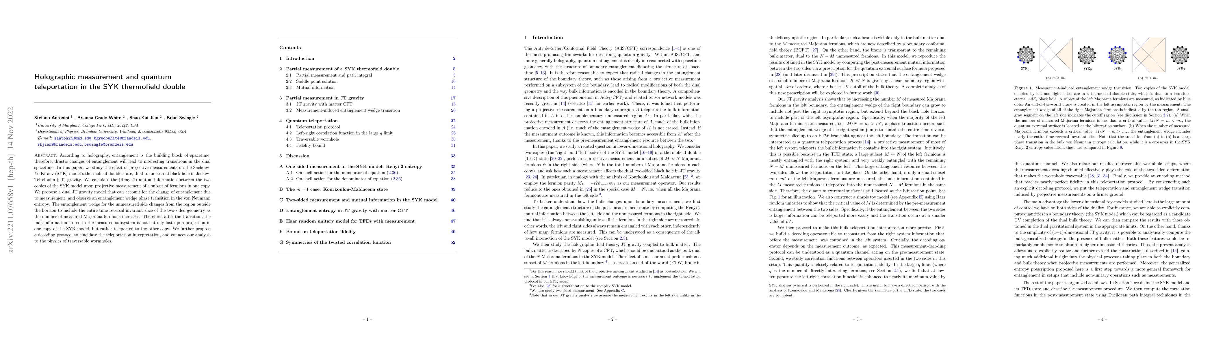 Thumbnail for Holographic measurement and quantum teleportation in the SYK thermofield
  double
