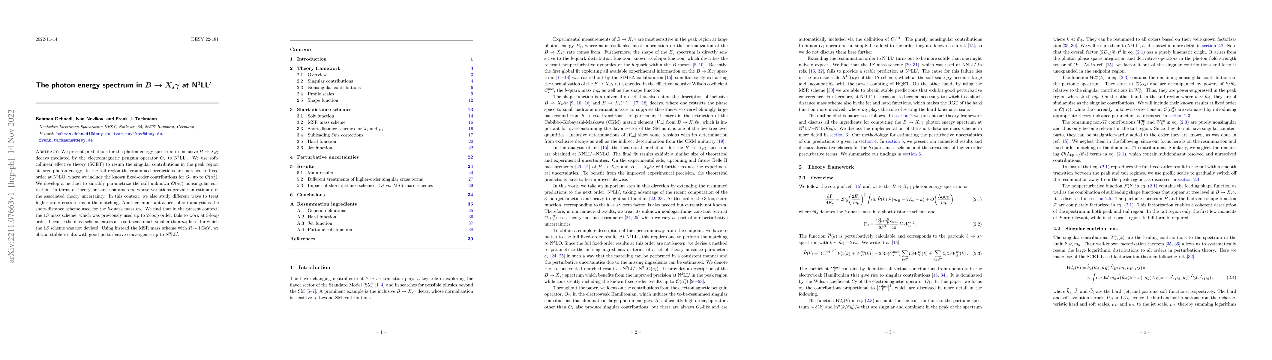 Thumbnail for The photon energy spectrum in $B\to X_s\gamma$ at N$^3$LL$'$