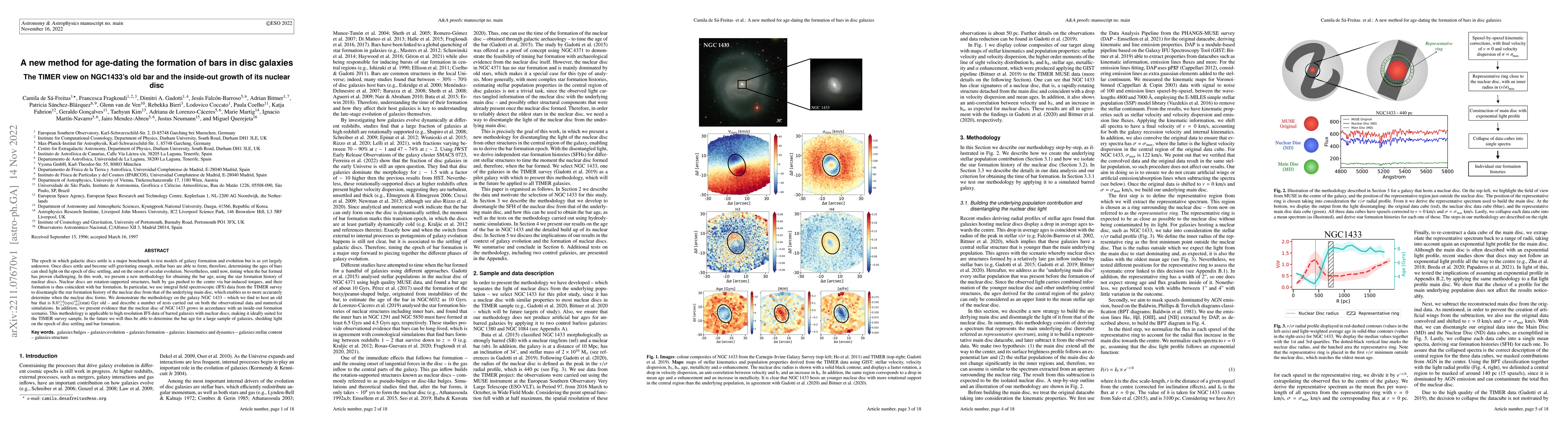 Thumbnail for A new method for age-dating the formation of bars in disc galaxies: The
  TIMER view on NGC1433's old bar and the inside-out growth of its nuclear disc