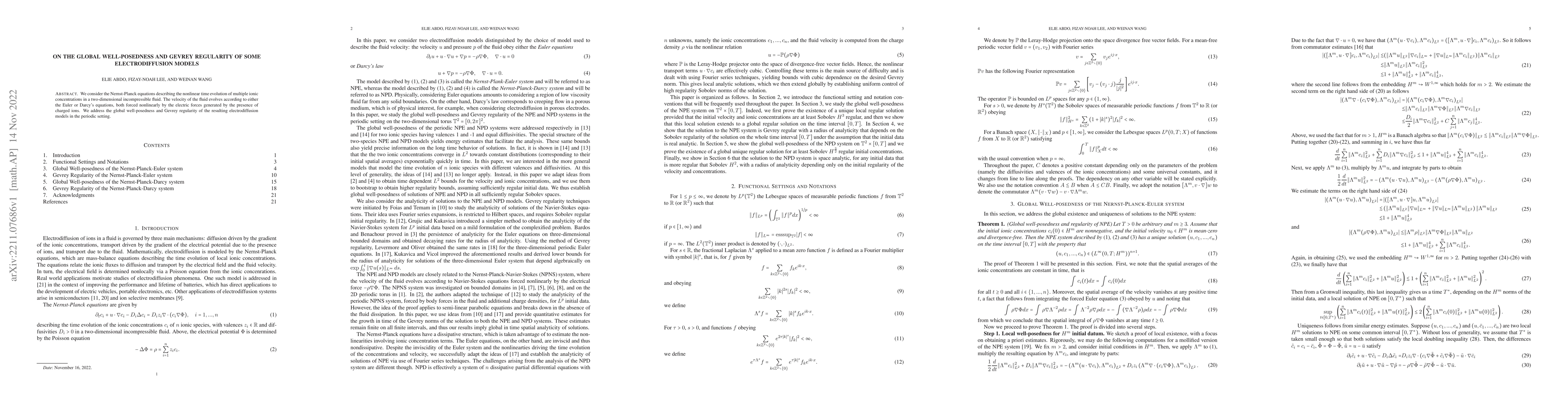 Thumbnail for On the global well-posedness and Gevrey regularity of some
  electrodiffusion models