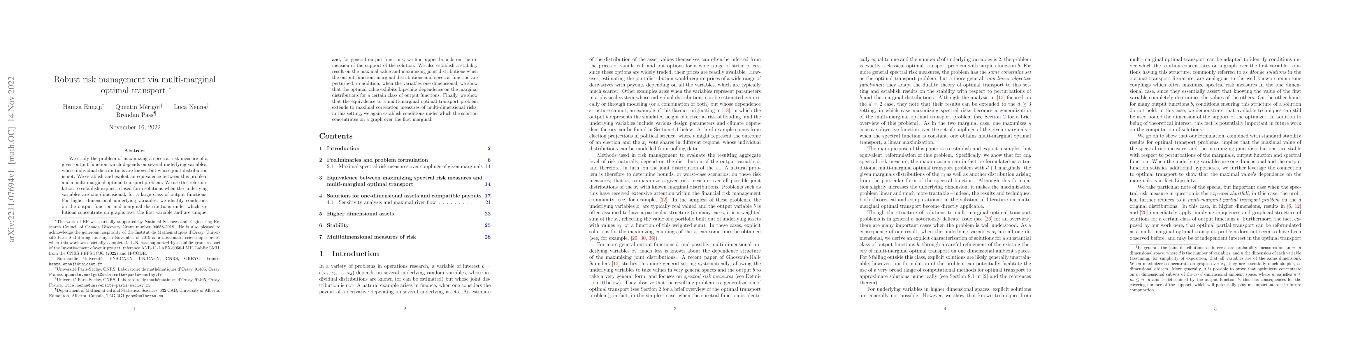Thumbnail for Robust risk management via multi-marginal optimal transport