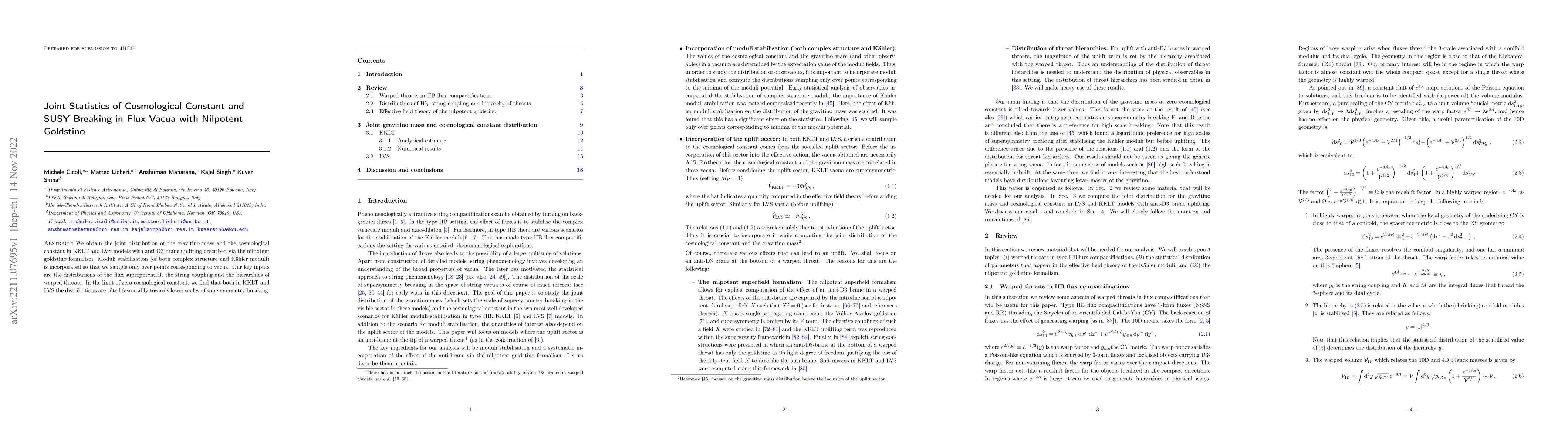 Thumbnail for Joint Statistics of Cosmological Constant and SUSY Breaking in Flux
  Vacua with Nilpotent Goldstino