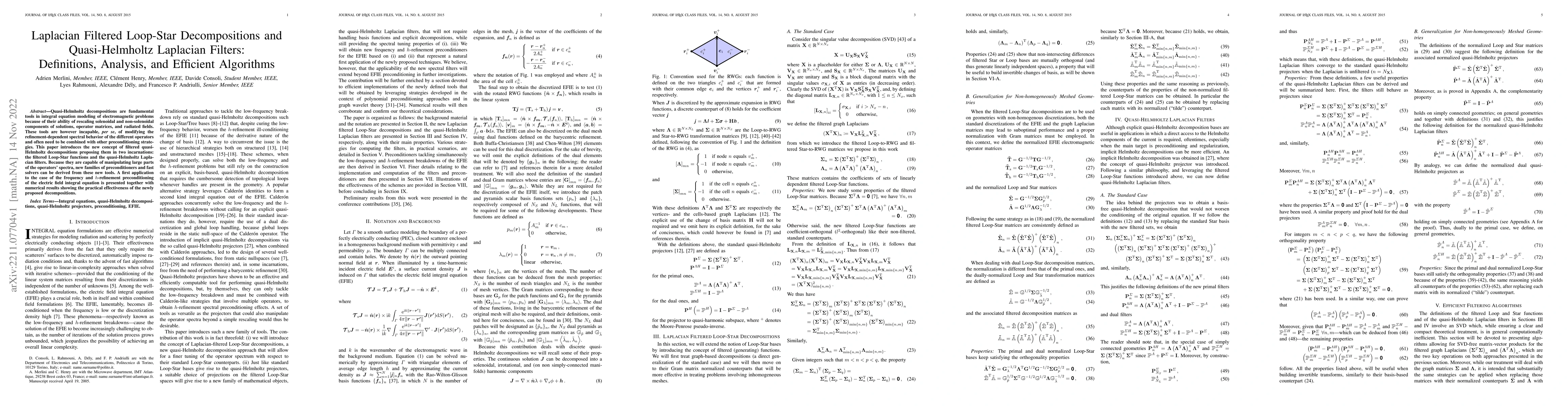 Thumbnail for Laplacian Filtered Loop-Star Decompositions and Quasi-Helmholtz
  Laplacian Filters: Definitions, Analysis, and Efficient Algorithms