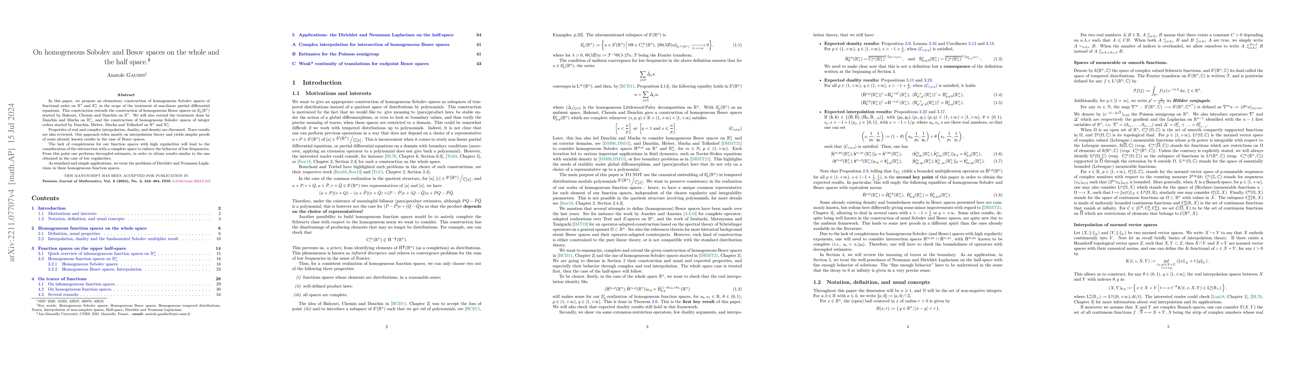 Thumbnail for On homogeneous Sobolev and Besov spaces on the whole and the half space