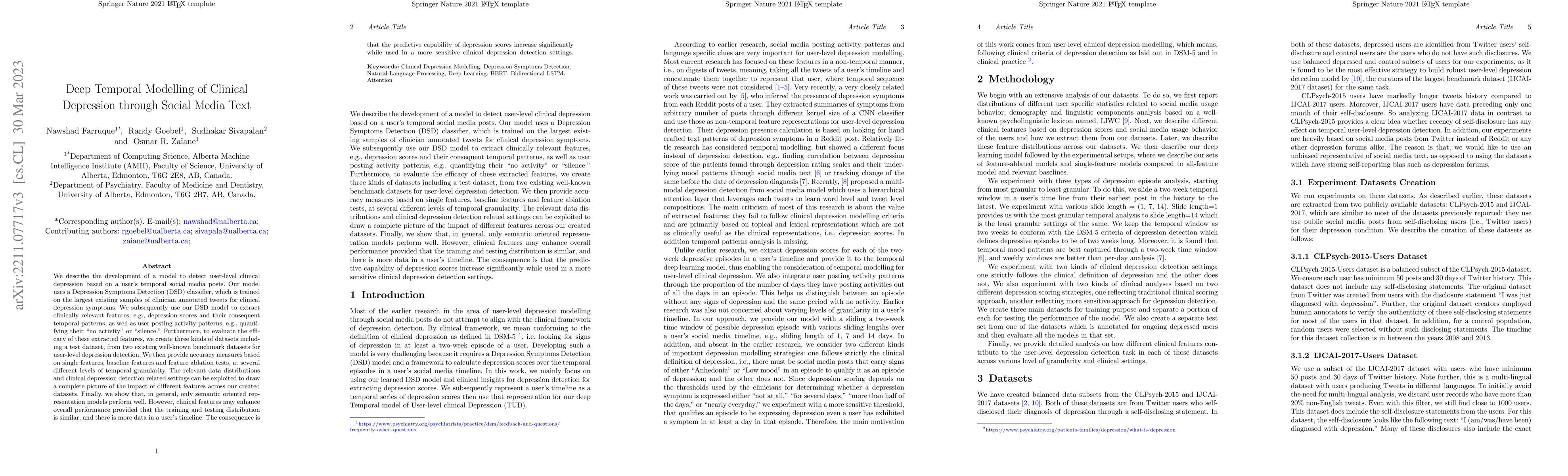 Thumbnail for Deep Temporal Modelling of Clinical Depression through Social Media Text