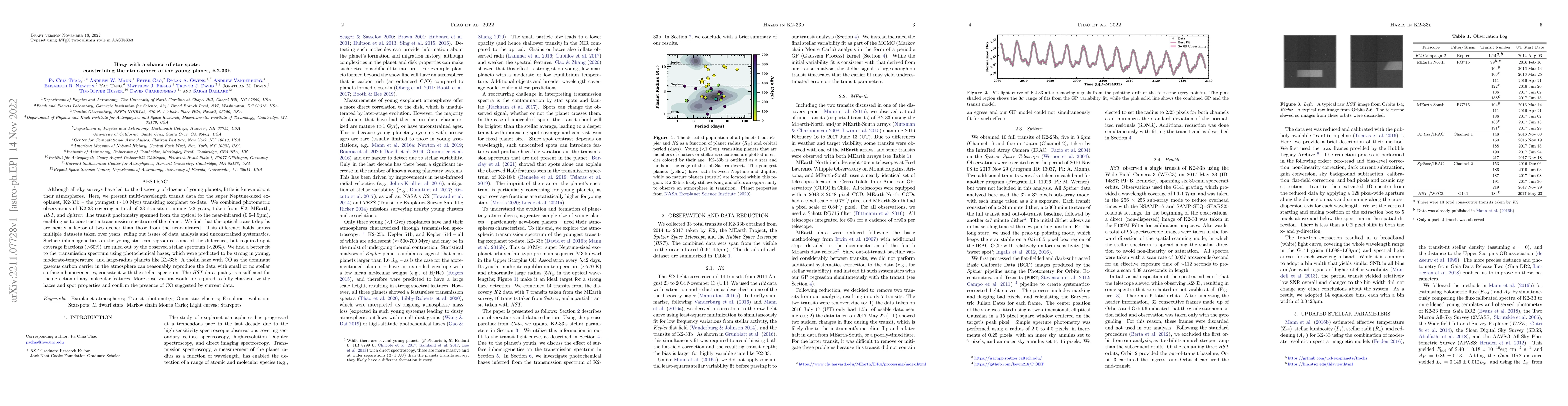 Thumbnail for Hazy with a chance of star spots: constraining the atmosphere of the
  young planet, K2-33b