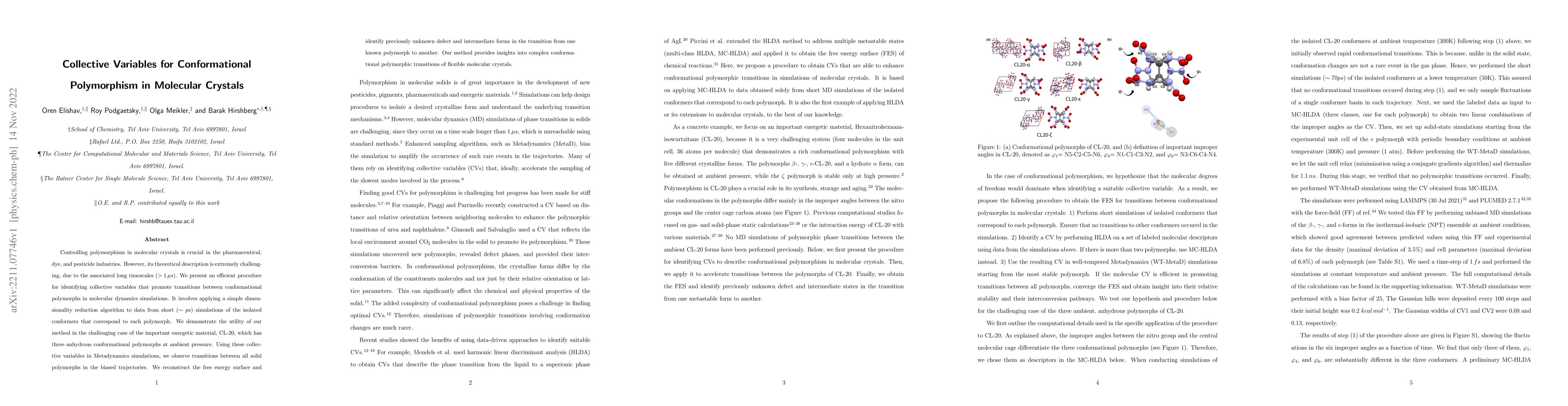 Thumbnail for Collective Variables for Conformational Polymorphism in Molecular
  Crystals