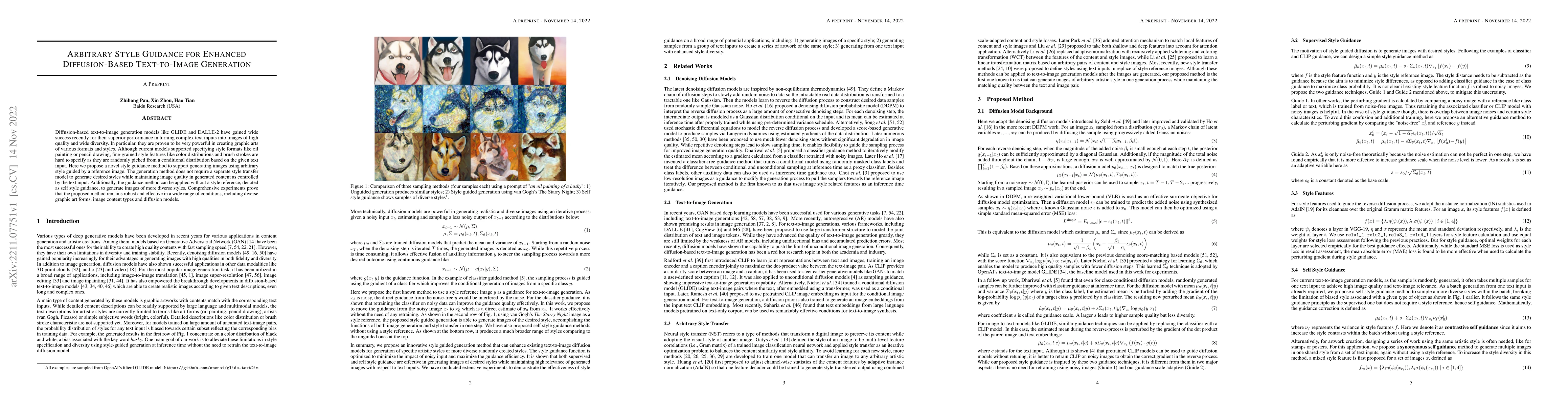 Thumbnail for Arbitrary Style Guidance for Enhanced Diffusion-Based Text-to-Image
  Generation