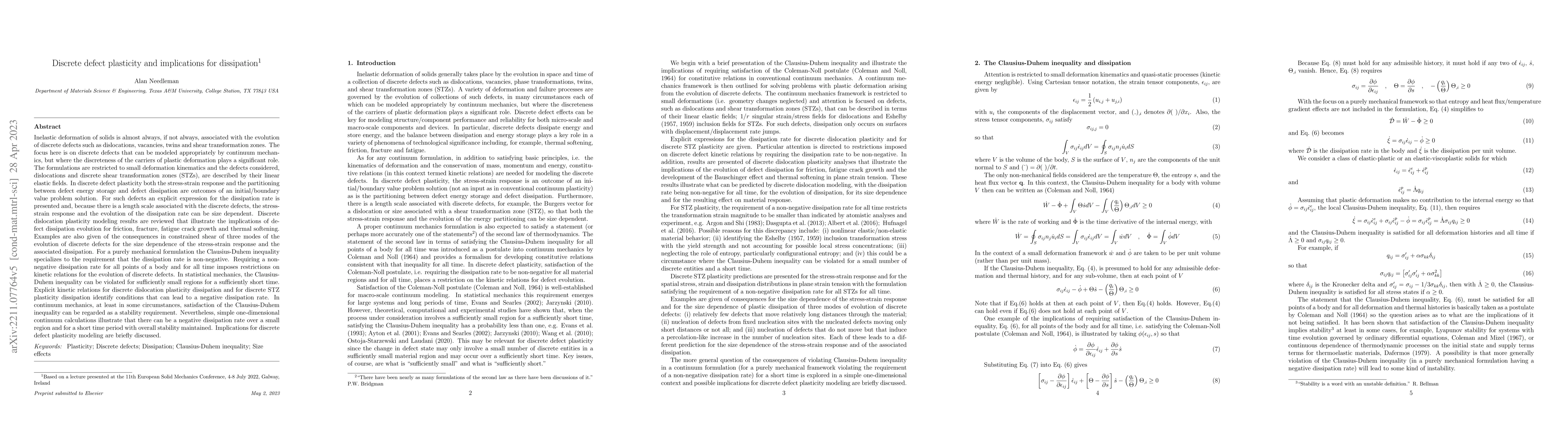 Thumbnail for Discrete defect plasticity and implications for dissipation