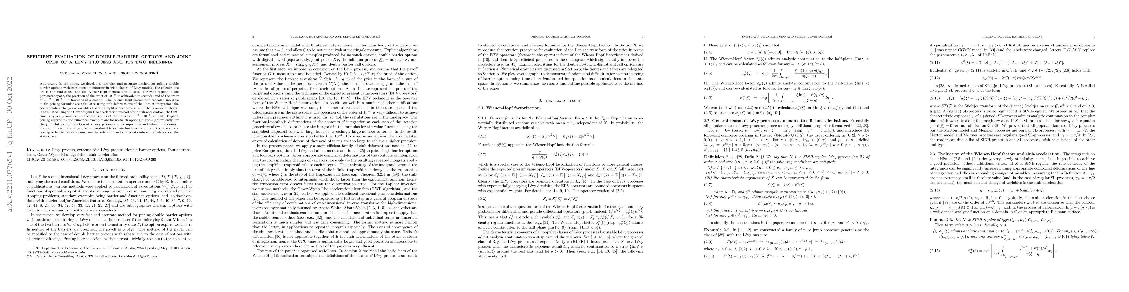 Thumbnail for Efficient evaluation of double-barrier options and joint cpdf of a
  L\'evy process and its two extrema
