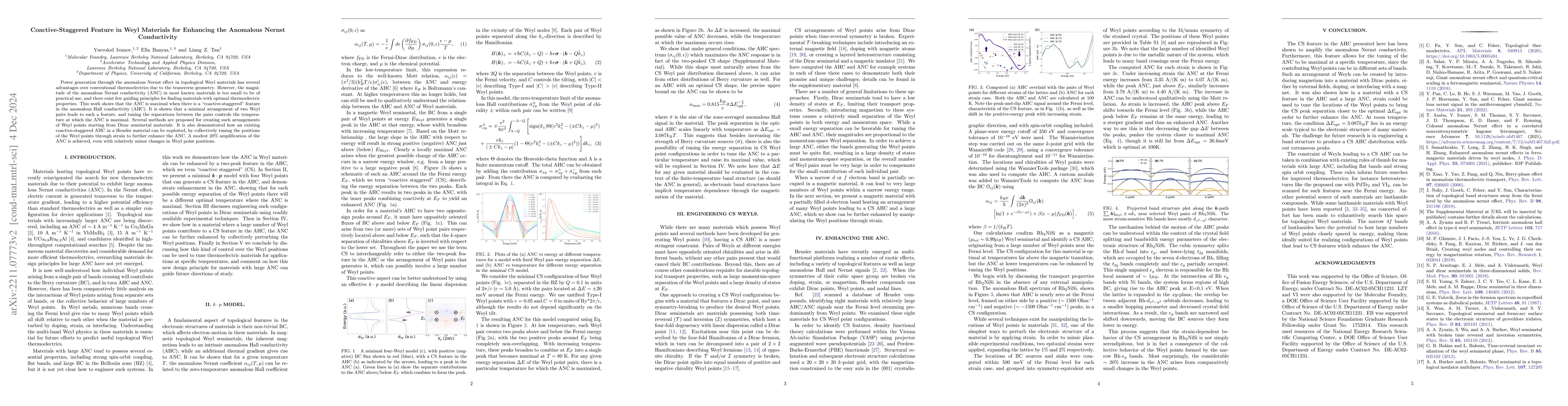 Thumbnail for Coactive-Staggered Feature in Weyl Materials for Enhancing the Anomalous
  Nernst Conductivity