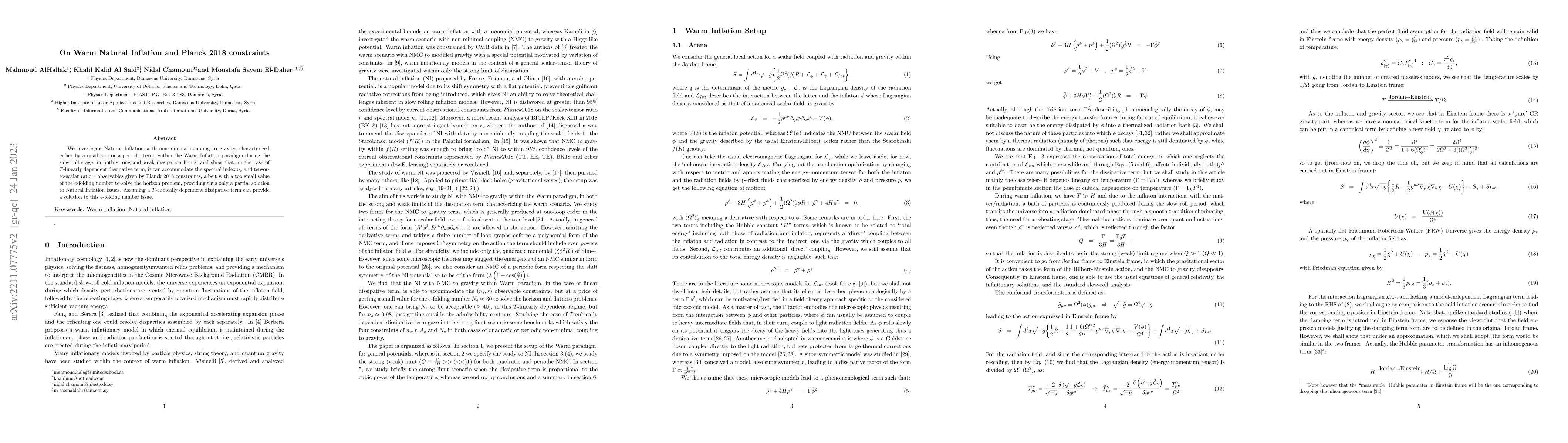 Thumbnail for On Warm Natural Inflation and Planck 2018 constraints