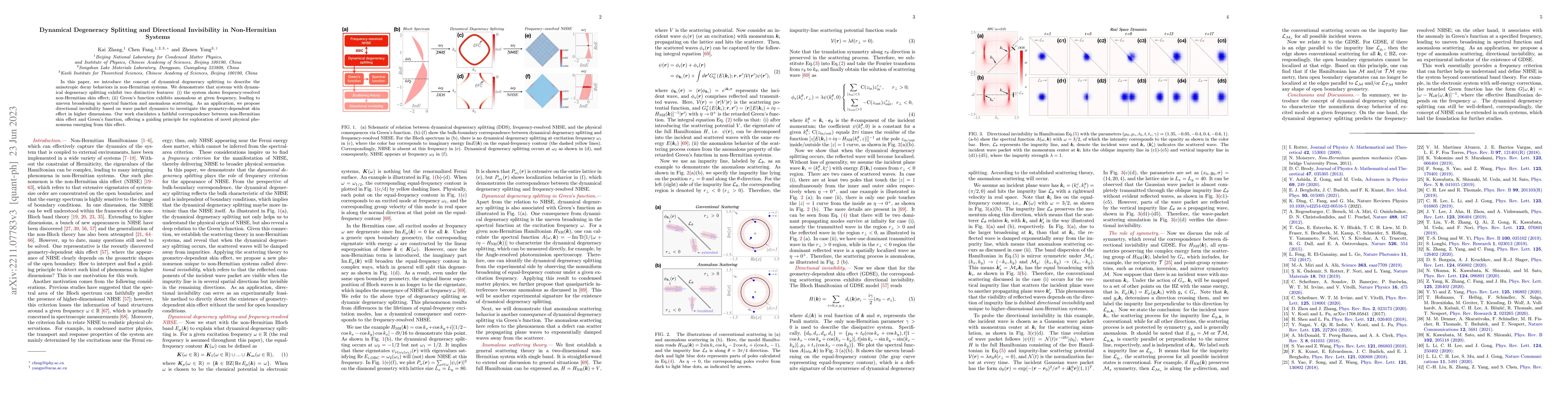 Thumbnail for Dynamical Degeneracy Splitting and Directional Invisibility in
  Non-Hermitian Systems