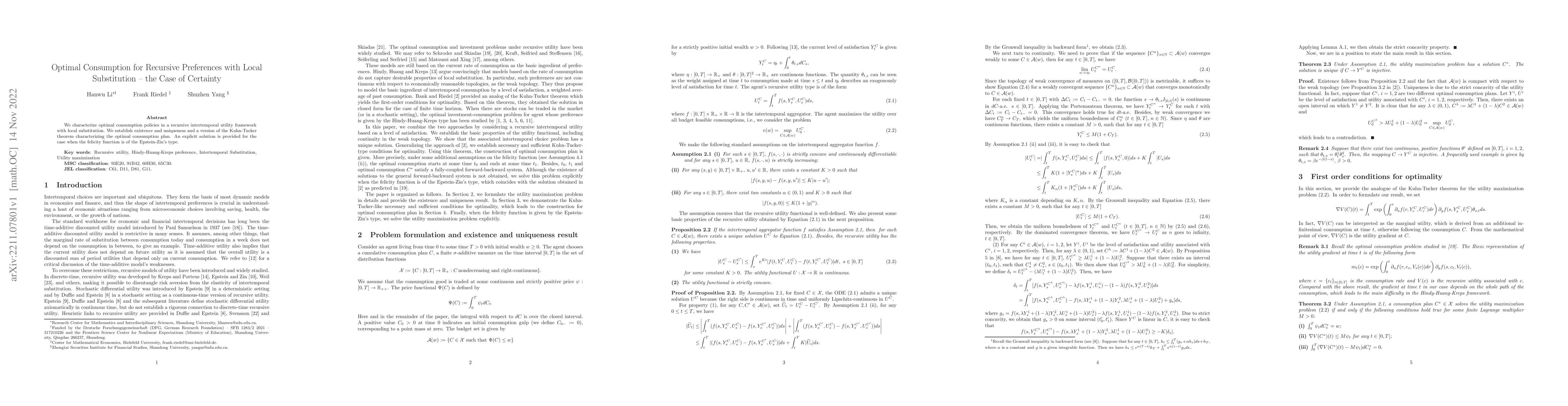 Thumbnail for Optimal Consumption for Recursive Preferences with Local Substitution --
  the Case of Certainty