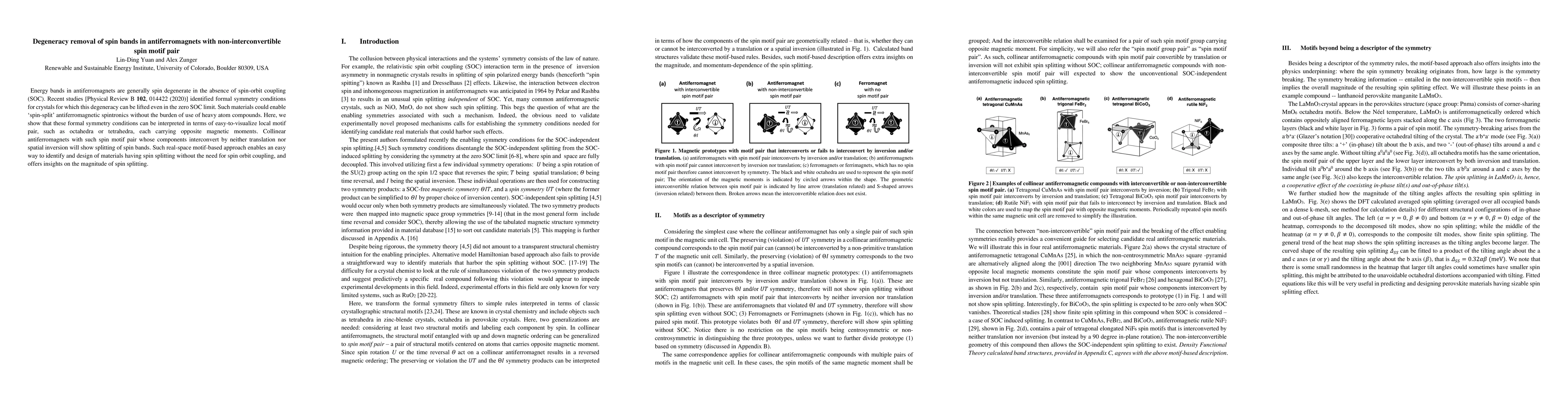 Thumbnail for Degeneracy removal of spin bands in antiferromagnets with
  non-interconvertible spin motif pair