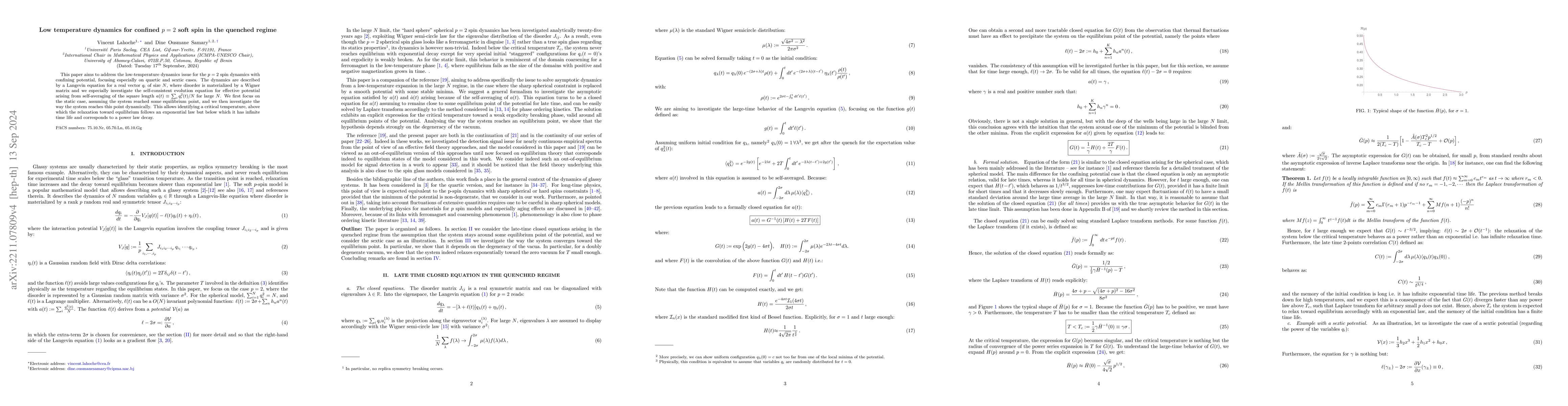 Thumbnail for Low temperature dynamics for confined $p=2$ soft spin in the quenched
  regime