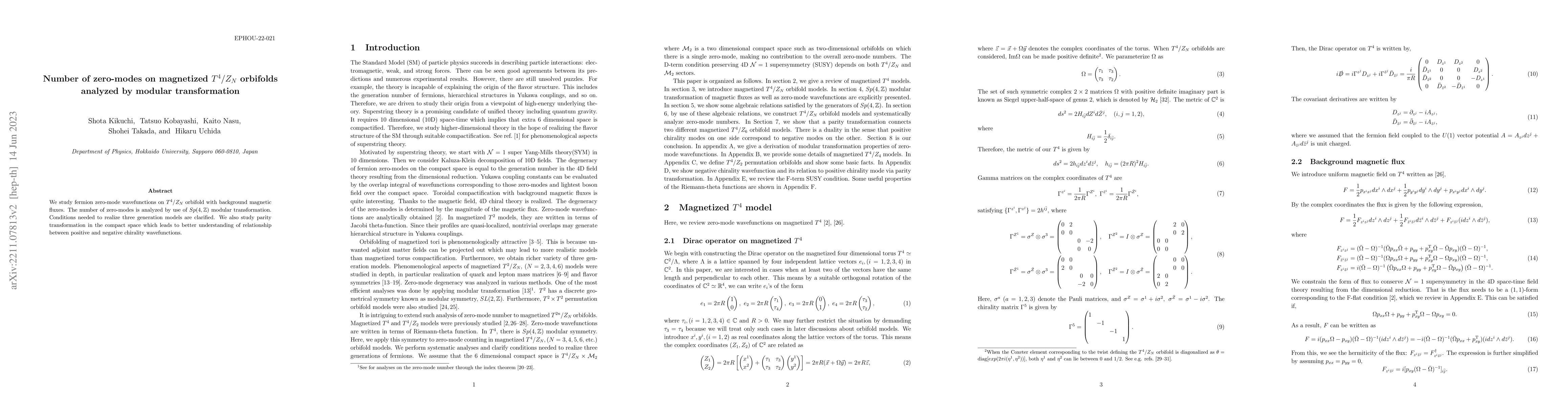 Thumbnail for Number of zero-modes on magnetized $T^4/Z_N$ orbifolds analyzed by
  modular transformation