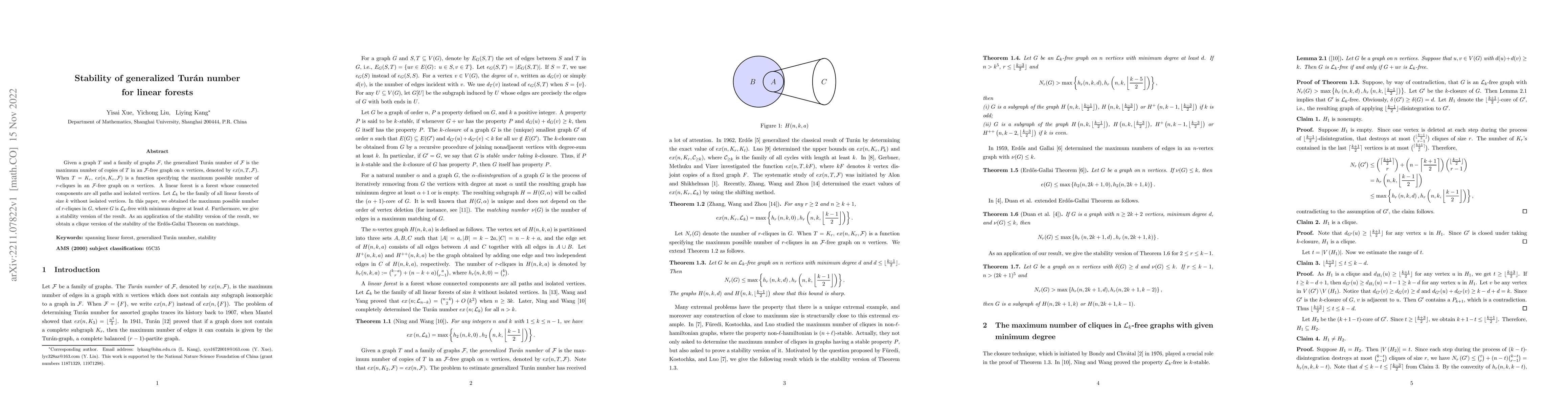 Thumbnail for Stability of generalized Tur\'an number for linear forests