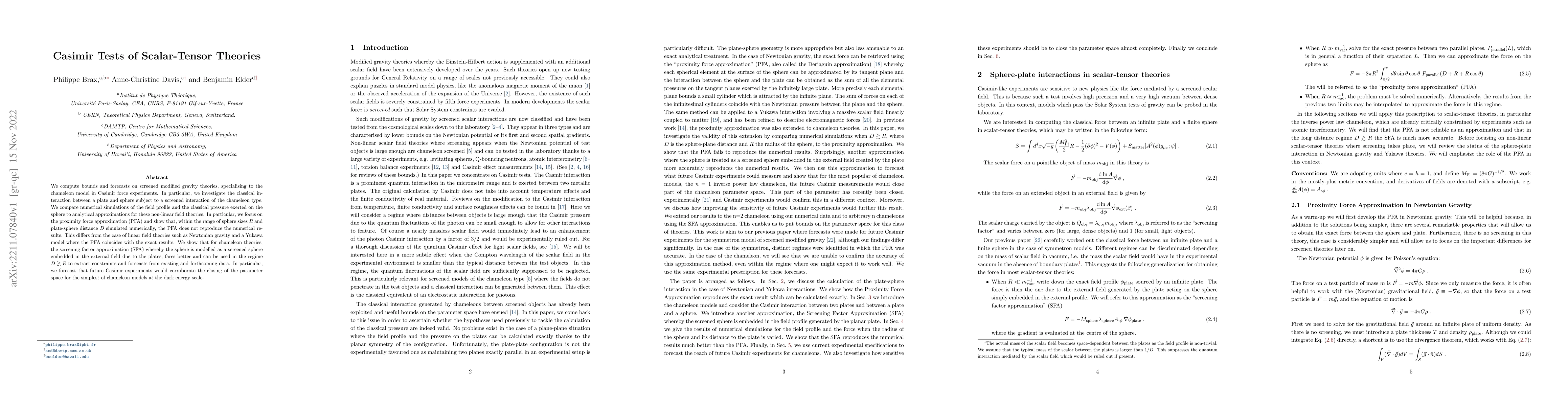 Thumbnail for Casimir Tests of Scalar-Tensor Theories