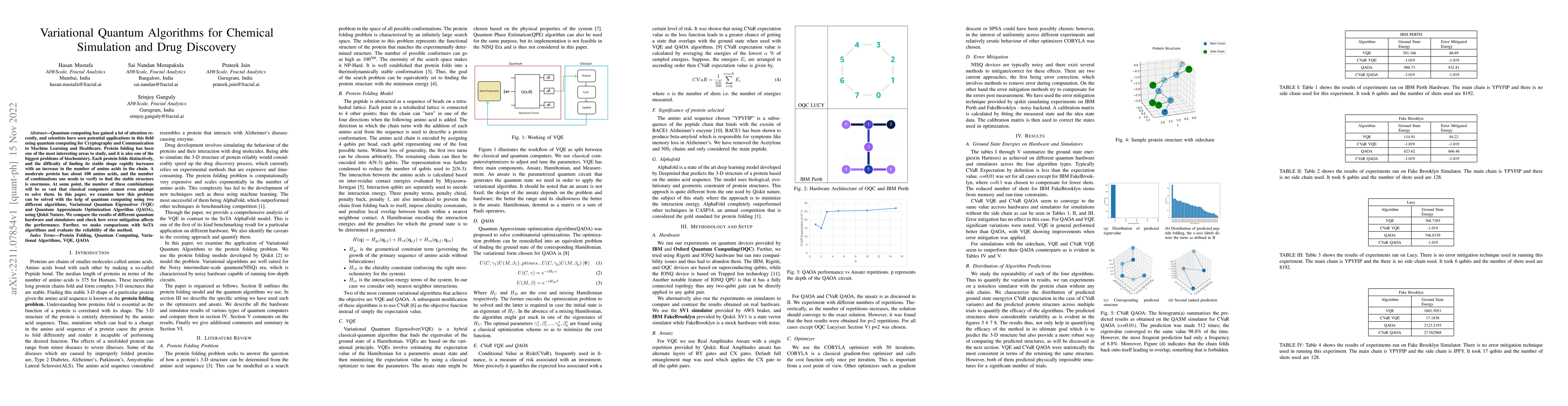 Thumbnail for Variational Quantum Algorithms for Chemical Simulation and Drug
  Discovery