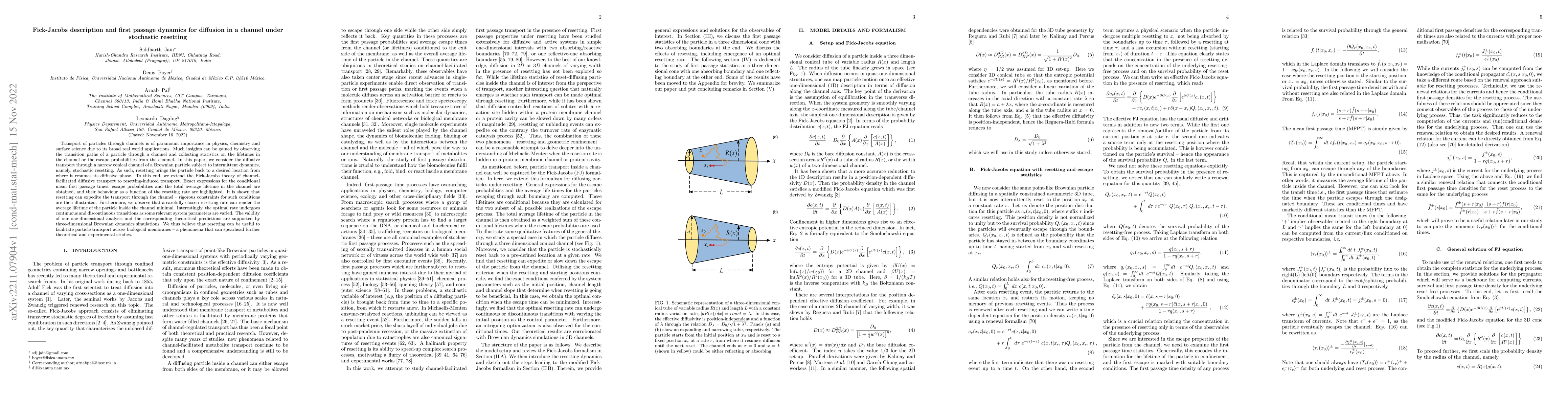 Thumbnail for Fick-Jacobs description and first passage dynamics for diffusion in a
  channel under stochastic resetting