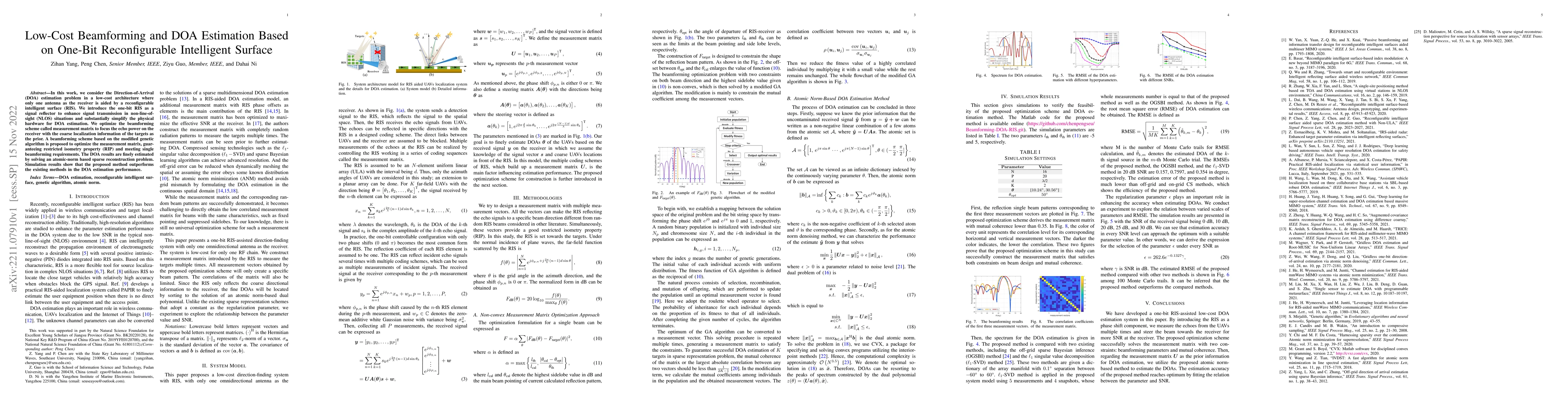 Thumbnail for Low-Cost Beamforming and DOA Estimation Based on One-Bit Reconfigurable
  Intelligent Surface
