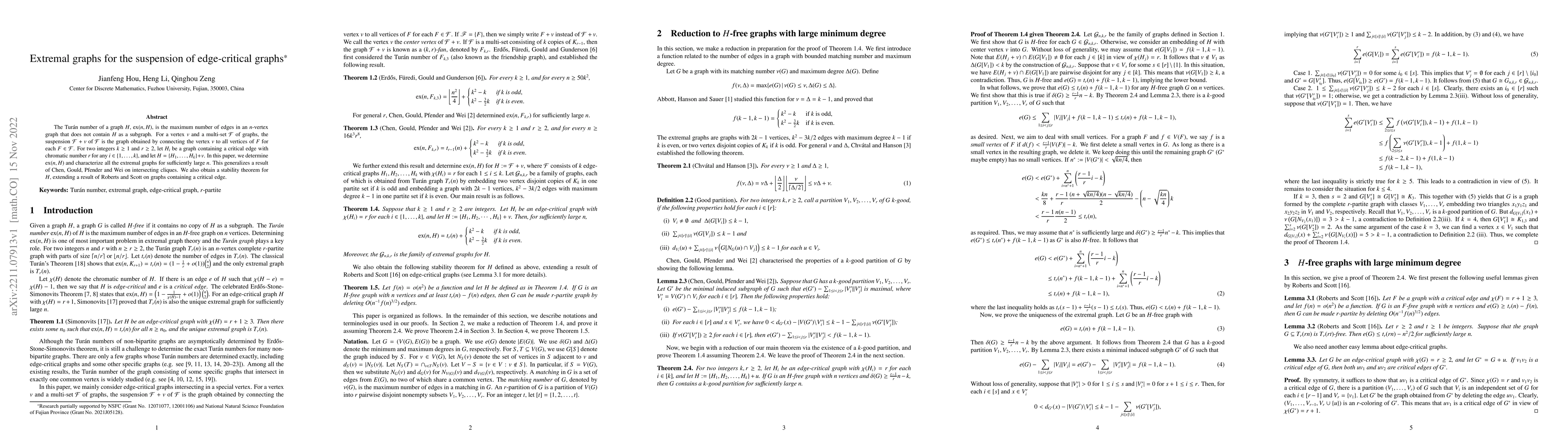 Thumbnail for Extremal graphs for the suspension of edge-critical graphs