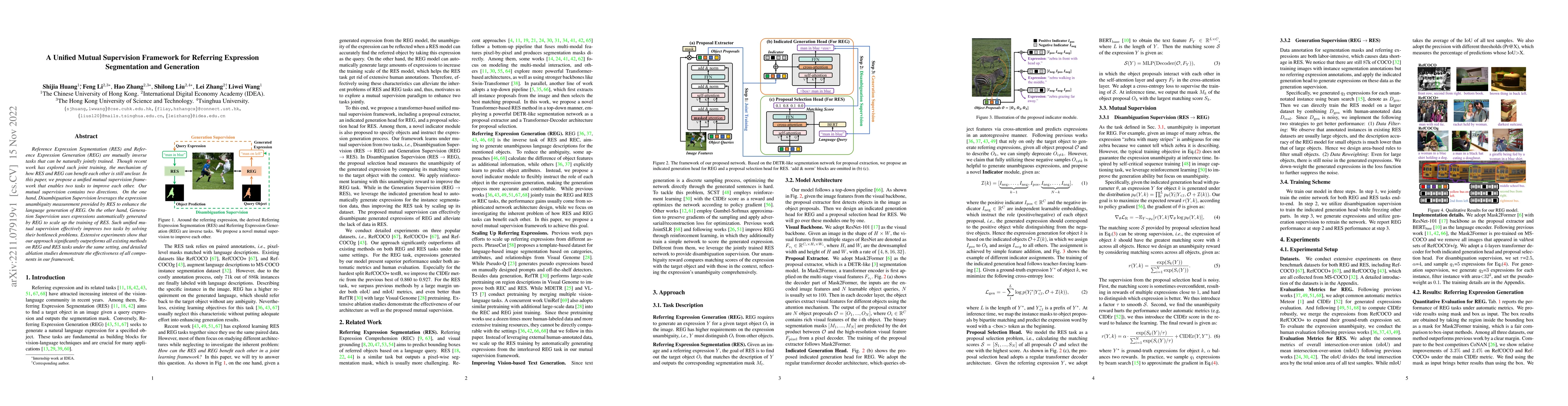 Thumbnail for A Unified Mutual Supervision Framework for Referring Expression
  Segmentation and Generation
