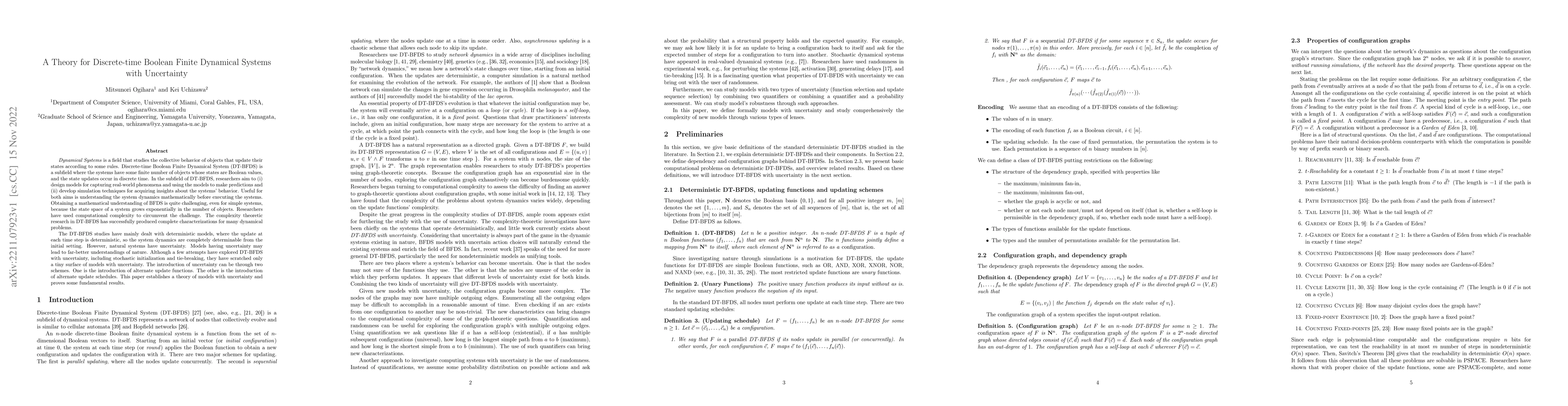 Thumbnail for A Theory for Discrete-time Boolean Finite Dynamical Systems with
  Uncertainty